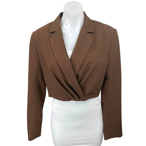 Zara Brown Faux Wrap Tailored Collar Long Sleeve Crop Top Blazer Jacket Size M - Picture 1 of 4